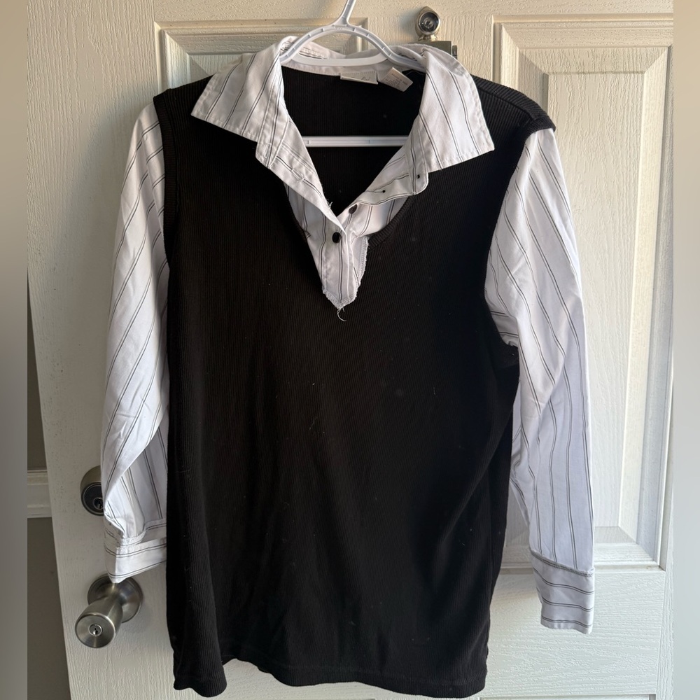 Stylish Black and White Women's Button Down Shirt